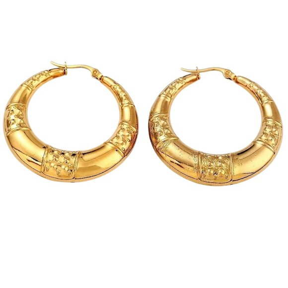 1 1/2 Inch 41mm Hoop Gold Tone Pierced Post Earrings - Picture 1 of 5